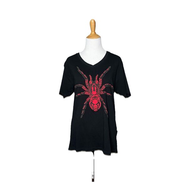 Prison Art Black Short Sleeve Tshirt with Red Spider Size Medium 100% Cotton - Picture 1 of 6